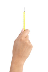 Woman hand holding a mercury thermometer