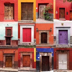 Fototapeta na wymiar set of colorful, mexican front doors