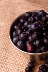 fresh fruity  blueberries on a linen background