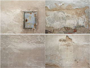 collage of four texture of old plaster and metal door