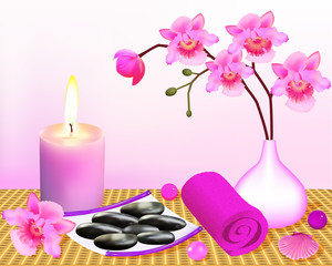 Obraz na płótnie Canvas background for spa with orchid and candle