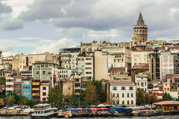 Cityscape with Galata Tower over the Golden Horn in Istanbul, Tu