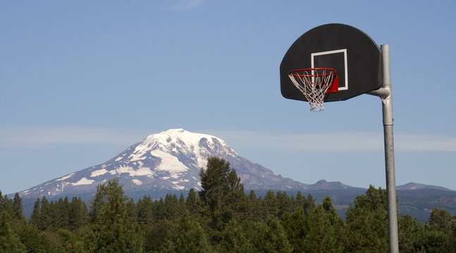 Basketball Hoop Backboard Mountain Background Mt Adams Cascade
