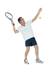 Obraz na płótnie Canvas ewachsener mann mit tennisschläger tennisspieler isoliert