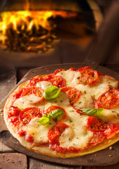 Delicious Italian pizza in a pizzeria