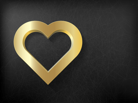 gold heart frame on metal background