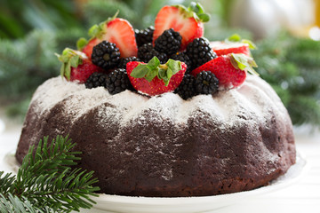 Chocolate cake with berries.