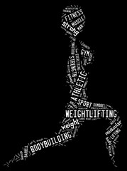 weighlifting pictogram with white wordings