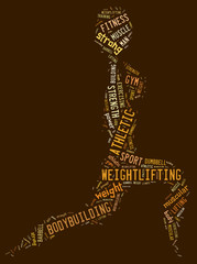 weighlifting pictogram with brown wordings