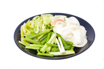 slice onion and pepper chili