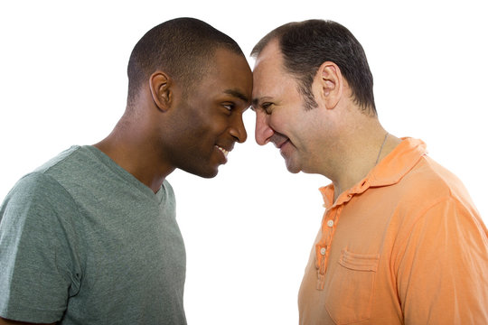 Gay Couple. Older Russian Man With Younger Black Male.