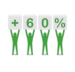 Men holding plus 60 percent. Concept 3D illustration.