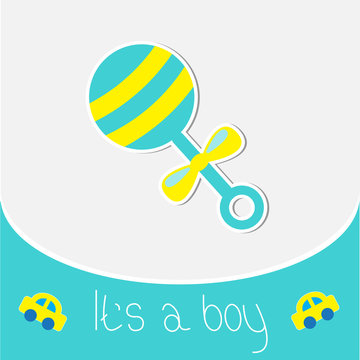 Blue Rattle.  Baby Boy Shower Card