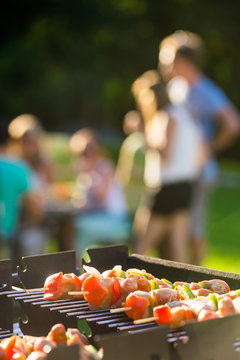 Skewers Grilling On Barbecue