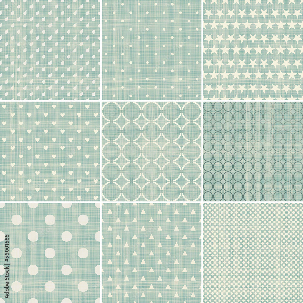 Poster set of faded blue retro polka dot seamless patterns