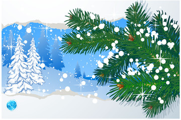 Winter vector abstract with snowbound fir-trees.