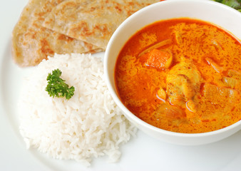 Chicken curry with rice and roti - 56002741