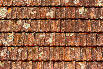 Old brown shingles on the roof