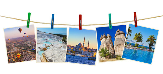 Naklejka premium Zdjęcia z podróży do Turcji na spinaczach do bielizny