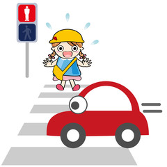横断歩道　赤信号　幼稚園児　子供　車　飛び出す