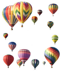 Naklejka premium Hot-air balloons arranged around edge of frame allowing space fo