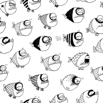 Seamless pattern with funny fish