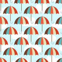 Fototapeta na wymiar Retro Umbrellas Clouds Seamless Pattern