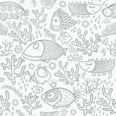 Seamless pattern with monochrome fish