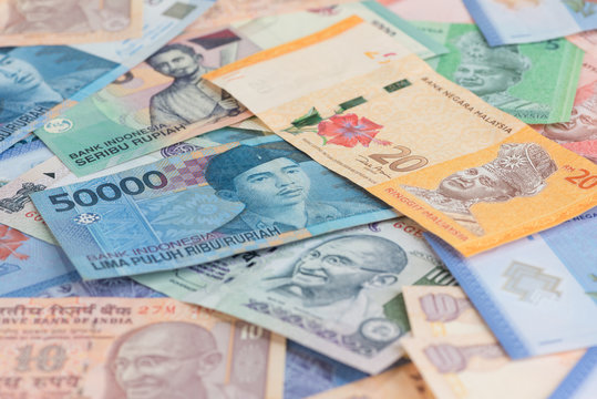 Asian currencies background of India, Indonesia and Malaysia
