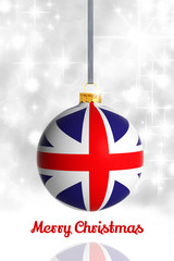 Merry Christmas from United Kingdom. Christmas ball with flag
