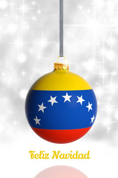 Merry Christmas From Venezuela. Christmas Ball With Flag