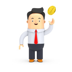 Businessman mit einer Münze - 3D Illustration