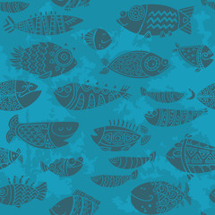 Seamless pattern with fishes. Decorative background
