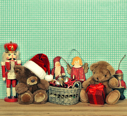 nostalgic christmas decoration with antique toys