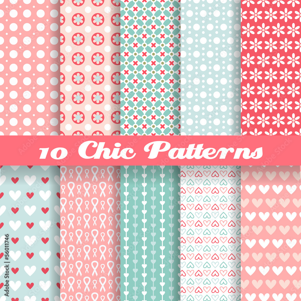 Wall mural chic different vector seamless patterns (tiling).