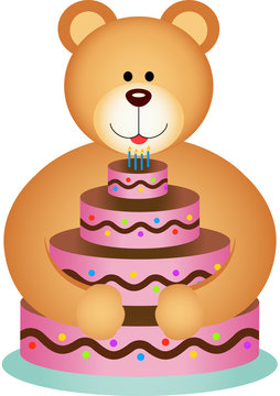 Teddy Bear Hugging Birthday Cake