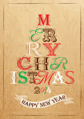 Merry Christmas lettering tree from letters stylized for the dra