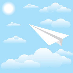 Paper plane at sky, sun and cloud