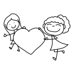 hand drawing cartoon happy kids