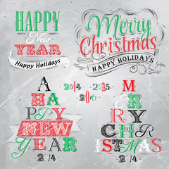 Merry Christmas and New Year lettering collection of Christmas t