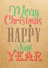 Poster Merry Christmas and New Year lettering letters stylized f