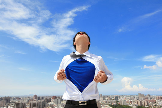 Business Man Pulling His T-shirt Open