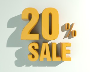 3d letters forming twenty percent symbol and the word sale