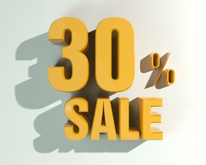 3d letters forming Thirty percent symbol and the word sale