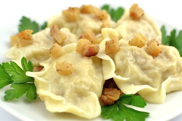 Dumplings with meat and cabbage - obrazy, fototapety, plakaty