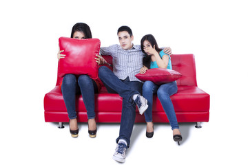 Friends watching TV - isolated