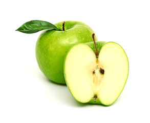 Green apple fruits isolated on white background
