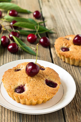 Homemade cherry pie on a white plate
