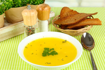 Fragrant soup in white plate