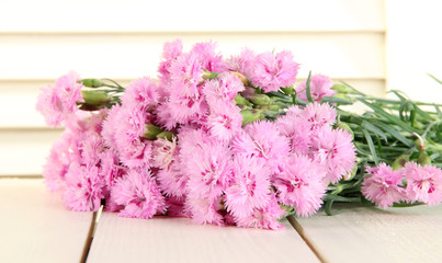Many small pink cloves on wooden background